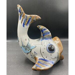 Ken Edwards Tonala Mexican Pottery Wide Mouth Fish Handmade Hand Painted Signed